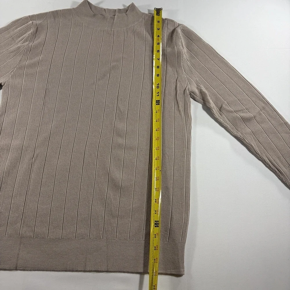 Runcati Mens Mock Turtleneck Sweater M Slim Fit Khaki Ribbed Knit Pullover Fall